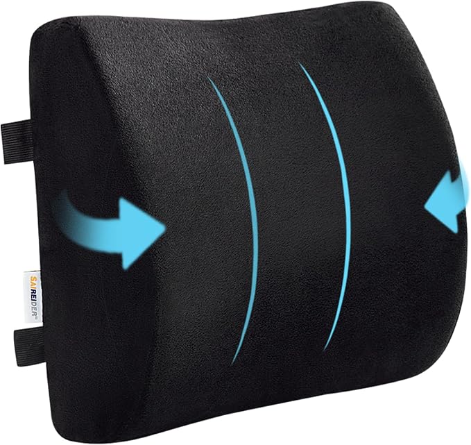 SAIREIDER Comfortable Lumbar Support Pillow for Office Chair, Memory Foam Back Support Pillows for Car、Gaming Chair、 Home Chair, Back Pain Relief Improve Posture, Double Adjustable Straps(Black) by SAIREIDER