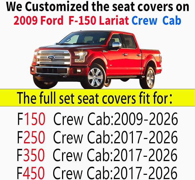 Front Car Seat Covers for Ford F150 F250 F350 F450 Truck (Black) | Custom Fit 2009-2026 F150 XLT STX XL, 2017-2026 F250 F350 F450 Super Duty Truck Crew/Regular/Extended Cab, Waterproof Leather - Image 6