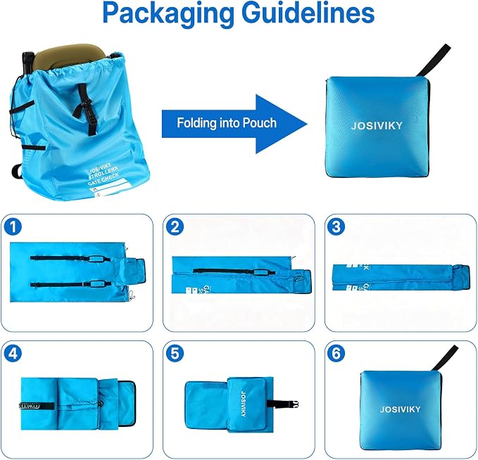 Universal Foldable Stroller & Car Seat Airplane Gate Check Travel Bag, Blue | Water Resistant Fabric, Adjustable Shoulder Straps for Easy Carry, Airplane Travel Essential. - Image 6