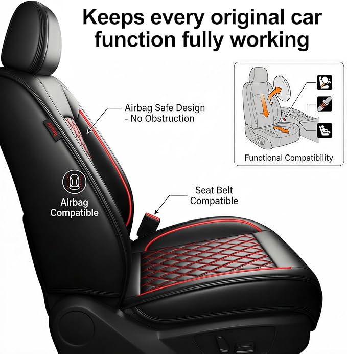 For Toyota Corolla Cross 2022-2026 Car Seat Covers, Full Set, Redline | Premium Leather Full Coverage Seat Protectors – All-Season, Waterproof, Breathable, Cushioned Comfort & Airbag Compatible - Image 6