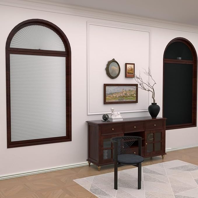 Myshade Arch Window Shades Half Circle Blackout Cellular Shades Cordless No Drill Blinds for Windows Half Moon Honeycomb Fabric No Tools Room Darkening Shades Easy Install(2 Pack White 18" W * 36" H) - Image 2