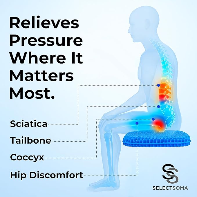 Gel Seat Cushion for Long Sitting, Pressure Relief for Sciatica, Tailbone, Coccyx & Back Pain, Office Chair, Wheelchair, Car & Truck – Large Size Blue Gel - Image 5