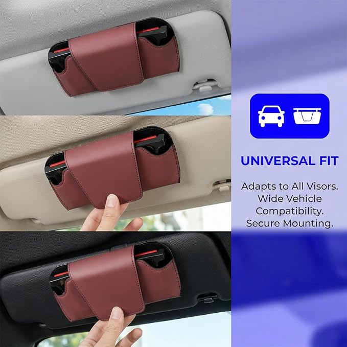 Sunglass Holder for Car Visor, PU Leather Magnetic Vehicle Glasses Organizer Box with Clips, Automotive Interior Eyeglasses Storage Case Accessories, Universal for Most Vehicles (Wine Red) - Image 6