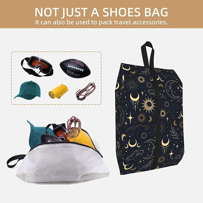 Boho Magic Celestial Travel Shoe Bag for Men & Women, Waterproof Shoe Storage Organizer with Zipper, Portable Shoe Pouch for Sneakers, Heels, Sandals, Gym & Travel Luggage 2PCS - Image 5