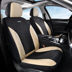 Coverado Seat Covers Full Set, Beige Car Seat Covers, PU Leather & Breathable Mesh Seat Protectors, 5-Piece Automotive Seat Covers, Universal Fit for SUVs, Trucks, Sedans - Image 2