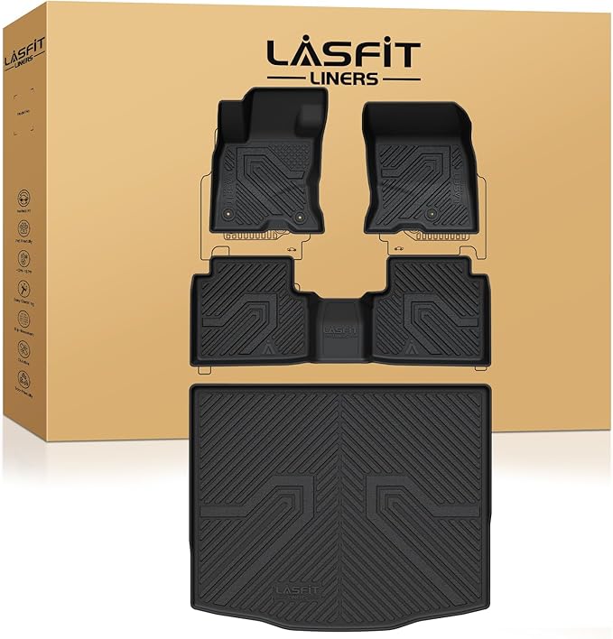 LASFIT Floor Mats for Ford Escape Hybrid 2020-2026(NOT for Gasoline Models) | Cargo Liner All Weather Protector TPE Custom Fit Car Floor Liners, 1st & 2nd Row & Trunk Set, 4PCS Black by LASFIT