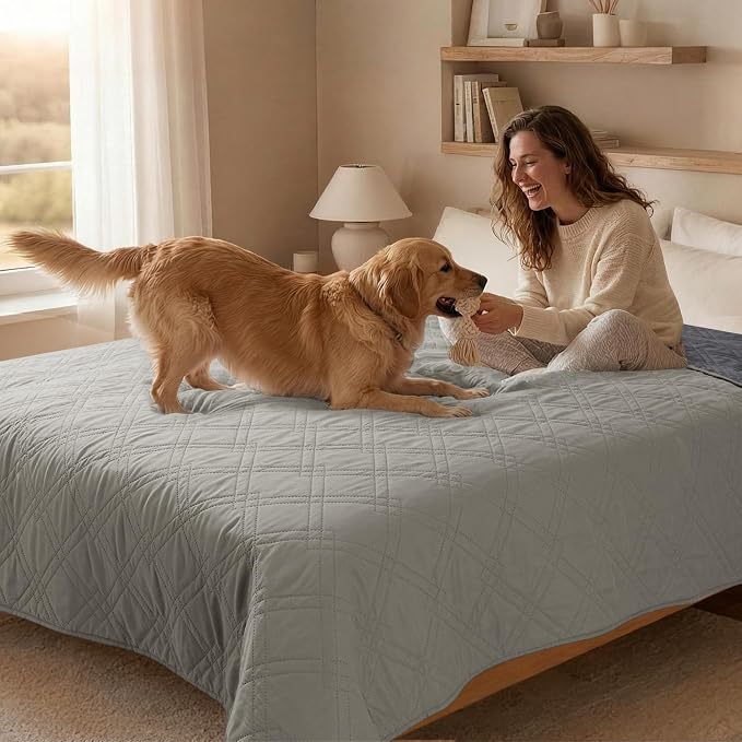 100% Waterproof Washable Dog Blanket, Light Gray+Gray, 42"x50" | ,7-Layer Reversible Couch Covers for Dogs Met for Sofa Furniture Car Camping - Image 8
