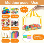 100 Packs Extra Large Toy Storage Bags with Zipper, Clear Toy Organizer Bag | with Labels for Blocks, Reusable 11.8″×8.6″×3.9″ PVC Travel Waterproof Organizer Bags for Puzzles, 10 Colors - Image 2