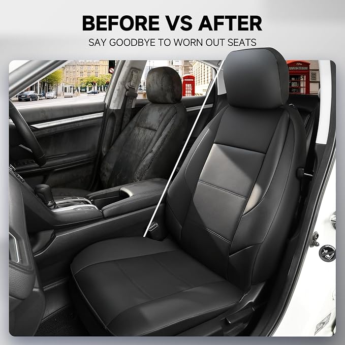 GIANT PANDA 2PCS Front Seat Covers for Hyundai Sonata Elantra Tucson Santa Fe Accent Kona Palisade Genesis Venue Ioniq, Faux Leather Bucket Seat Cover Fit Hyundai Seat Protectors (Black) - Image 8