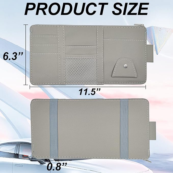 Keedolla Car Sun Visor Organizer with Zipper Pocket, Auto Interior Accessories Pocket Organizer Car Truck Visor Storage Pouch Holder for Cards, Pens, Sunglasses and Document - Gray - Image 3