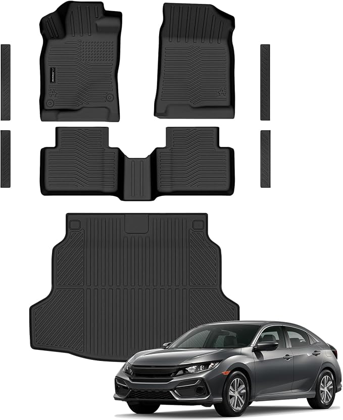 AUXKO Floor Mats Cargo Mat Door Sill for Honda Civic Hatchback 2017-2021 | High Wall,All-Weather,All Season,Odorless,Anti Slip,Rain&Salt Resistant,TPE Material,Black,Accessories,Pet Friendly by AUXKO
