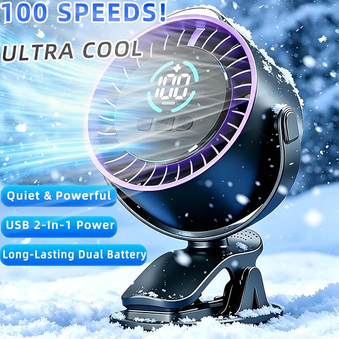 Car Fan,3‑in‑1 Portable Fan Clip‑on/Hang/Stand 3D Circulating Air Car Cooler with LED Display,USB Rechargeable Quiet Vehicle Fan for SUV Truck RV,Ideal Summer Gift for Drivers - Image 4