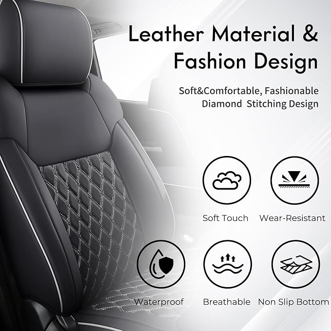 Huidasource Tacoma Seat Covers Full Set, Nappa Leather Pickup Seat Cushion Cover Fit for Toyota Tacoma 2024-2026 Double&Crew Cab SR SR5 Limited TRD Sport/Off Road Trailhunter (Full Set/Black&White) - Image 6