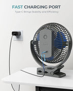 Xasla 10000mAh Portable Clip on Fan, 8 inch, Rechargeable Battery, Blue | 24 Hours Work Time, 4 Speeds, Ideal USB Fan for Golf Cart, Outdoor Camping, Travel, Home, Office, Treadmill - Image 6