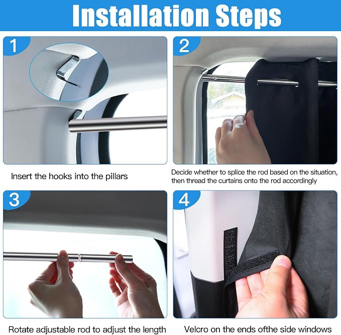 ZATOOTO Car Window Shades with Rods Set of 3, Car Curtains Privacy Blackout | Car Divider Curtain, For Baby, Opaque Suede, Length Adjustable for Most Car SUV Truck Van MPV, Easy to Install - Image 8