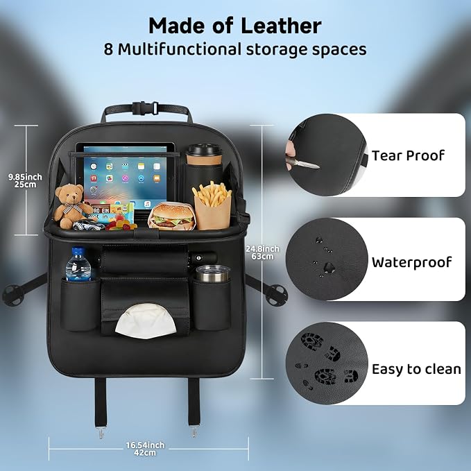 Car Seat Back Organizer with Foldable Table Tray Back of Seat Car Organizer with Touch Screen Phone Holder Premium Pu Leather Material for Kids, Pets & Travel Accessories(1 Pack) - Image 4