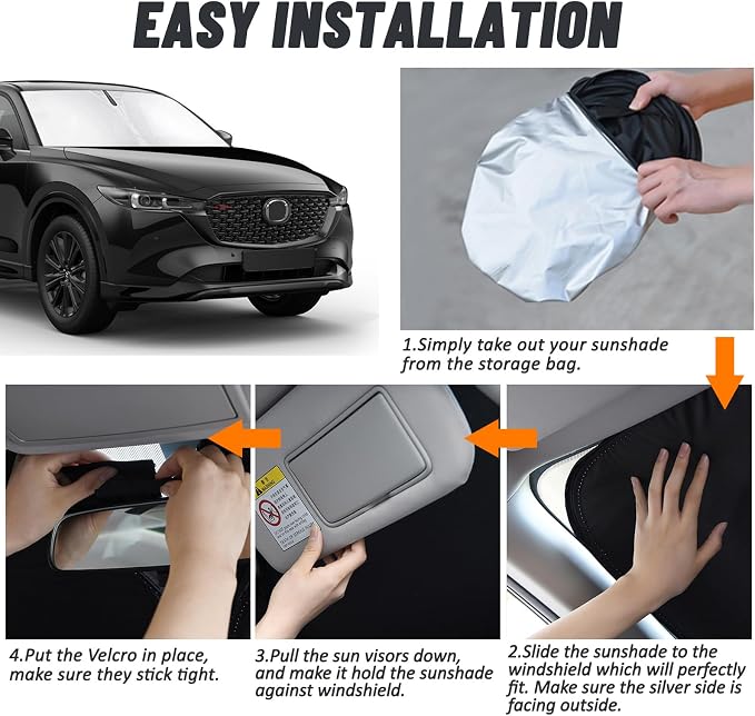 D-Lumina Windshield Sun Shade for Mazda CX-5 2017-2025 CX5 Accessories, Front Window Sunshade Sun Visor Protector Block UV Rays Heat, Foldable 2 Layers 210T Material - Image 5