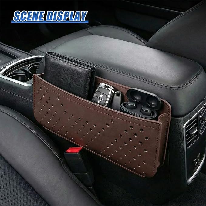 Car Seat Side Pocket Organizer, PU Leather Water-Resistant Car Console Storage Bag, Multifunctional Auto Interior Door Tray Pouch Organizer Accessories for Phone Keys Sunglasses (Brown) - Image 5