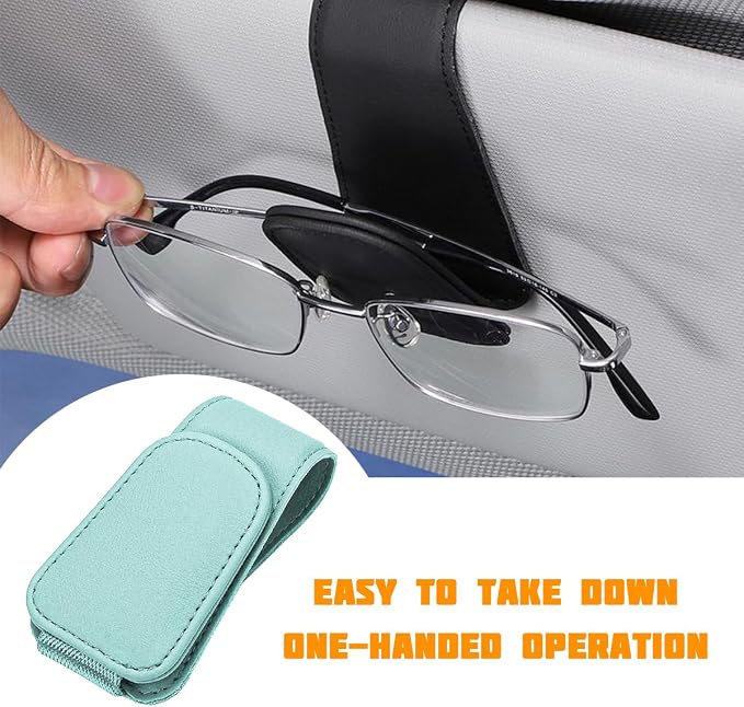 Sunglasses Holder for Car Visor, Microfiber Leather Magnetic Sun Visor Eyeglasses Hanger & Ticket Card Clip, Multi-Function Automotive Interior Glasses Mount, Universal Fit (Sky Blue) - Image 4