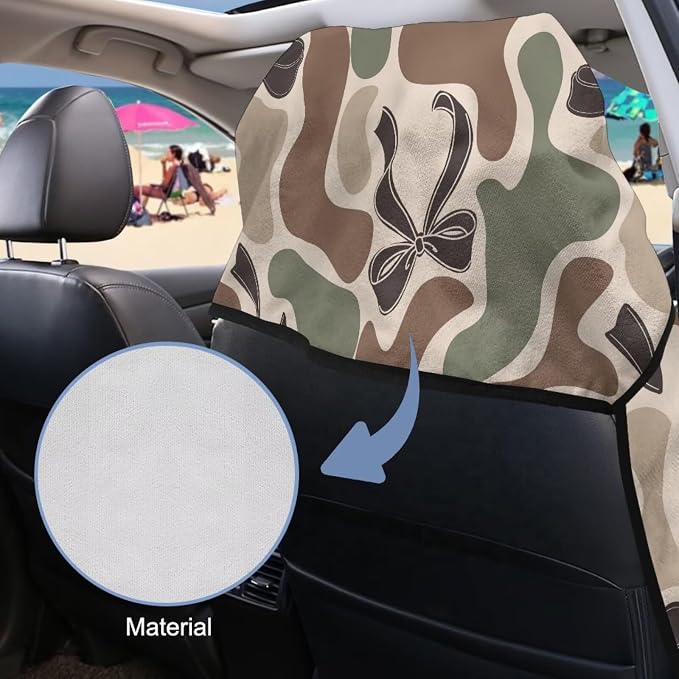 Camo Bow Car Towel Seat Cover 1Pack Soft Comfortable | Breathable Car Seat Cover Protector, with Storage Bag, Easy to Store, for Cars, Trucks, Sedans, Vans, SUVs - Image 3