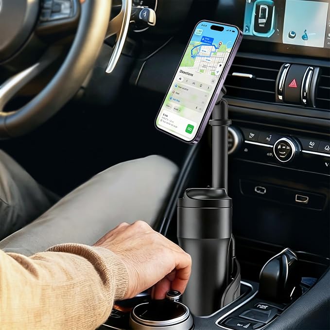 Magnetic Cup Holder Phone Mount for Car, 2 in 1 One-Hand Operation Adjustable Vehicle Cupholder Expander Phone Holder, Compatible with iPhone Android Smartphones - Image 7