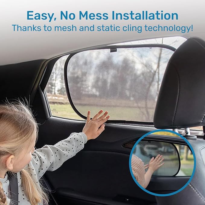Enovoe Car Window Shade for Baby - (2 Pack) UV Protection Breathable Mesh Baby Window Covers - Sun Shade Blocker, Cling Windows Cover - Glare Shield and UV Rays Protection for Your Child - XL 25"x16" - Image 5