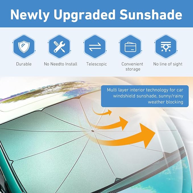1 PC Car Sunshade Umbrella, Windshield Sun Shade with UV Block, Foldable Reflective Sunscreen Front Window Cover, Universal for Most Cars, Trucks, SUVs (55"x 31" Sliver #B) - Image 6