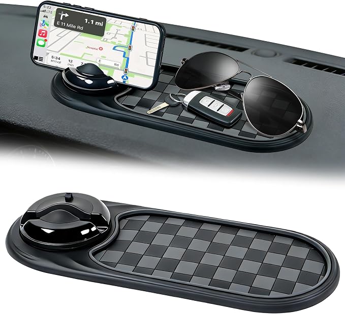 Universal Anti-Slip Car Dashboard Mat with 360° Rotating Phone Holder – Multi-Functional Organizer Pad for Phones, Sunglasses, Keys, and Daily Essentials (Gray Black) - Image 8