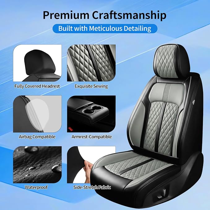 Fit Tucson Seat Covers Custom Fit for Hyundai Tucson 2010-2026, Full Set | Premium Leather Full Coverage Protectors, Waterproof, Breathable, Scratch Resistant, Easy Wipe, Airbag Compatible, Black+Gray - Image 7