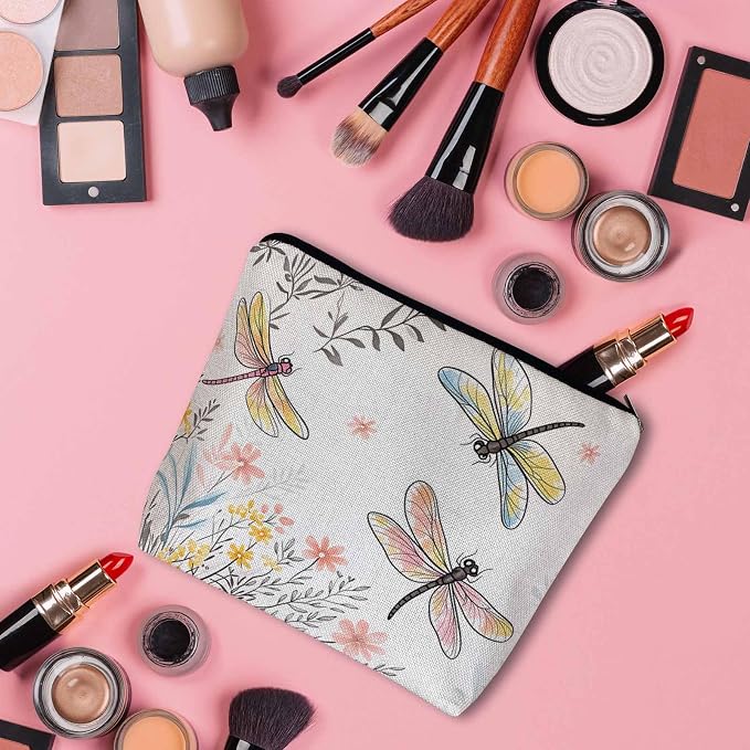 Makeup Bag For Purse Dragonfly, Garden Dragonflies Flowers Nature Cosmetic Bags For Women With Zipper Travel Toiletry Pouch Makeup Bags Makeup Organizers Purse For Toiletries Cosmetics - Image 3