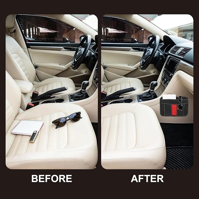 HARFINGTON 2pcs Car Seat Side Pocket Organizer PU Leather Auto Door Console Storage Bag Car Seat Gap Filler Multifunctional Car Pocket Pouch for Keys Coins Phone Sunglasses, Brown - Image 4
