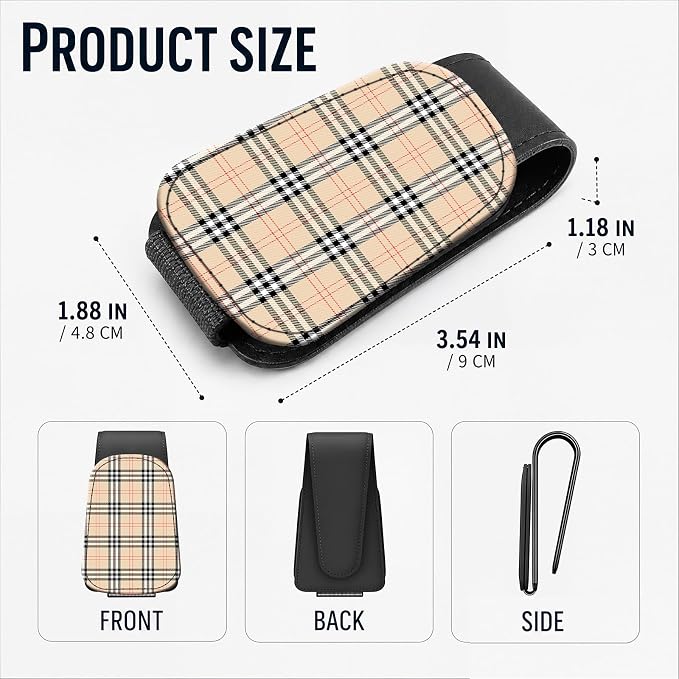 Leather Magnetic Sunglass Holder for Car Sun Visor, Cute Eyeglass Ticket Card Hanger Clip, Universal Auto Interior Accessories for SUV Pickup Truck, Beige Plaid - Image 3