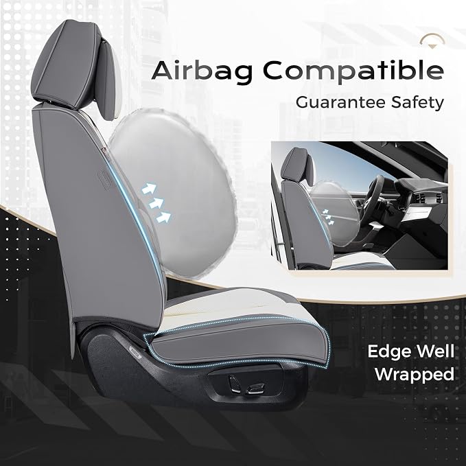Coverado Car Seat Covers, Seat Covers for Cars, Waterproof Leather Auto Seat Protectors, Leather Car Seat Cushion, Car Interiors Accessories Universal Fit for Most Cars - Image 4