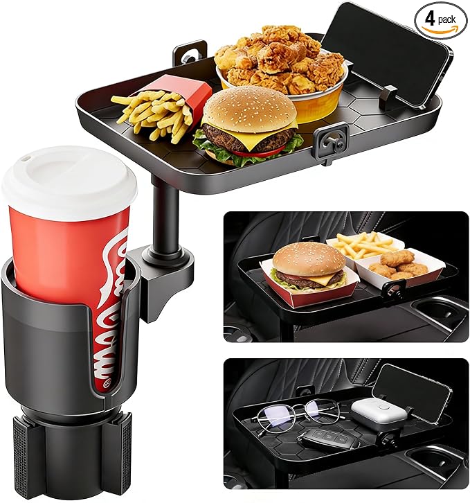 Car Cup Holder Expander Tray with Phone Slot | 9.5in removable tray, fits 16-46oz bottles, universal for cars & Tesla Model Y/3, road trip use by Unknown
