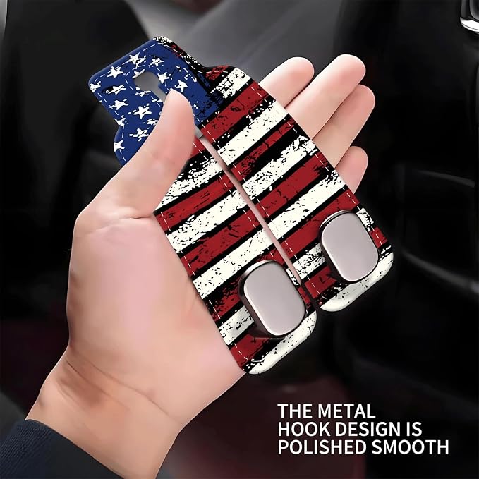 Car Seat Headrest Hook, Universal Leather Cute Hanger Holder Hook, Storage Organizer Interior Accessories for Purse Bags Handbag Vintage American Flag - Image 4