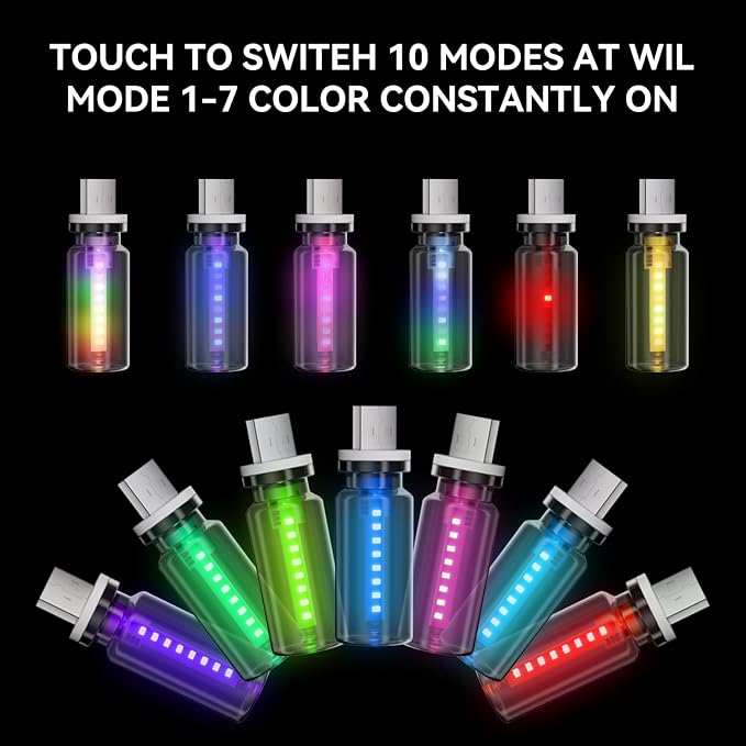 4 PCS USB Night Light Bulb,Touch Dimmable Retro Car Interior Ambient Light | Portable Glass Bottle Design Chubby Glow LED Light for Car, Truck, Bedroom, 2 RGB and 1 Red 1 Blue Lighting - Image 3