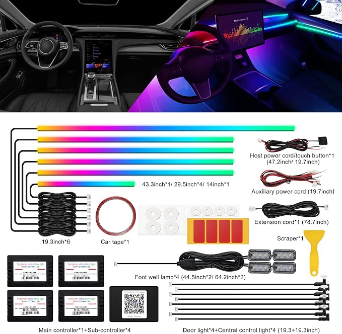 Dreamcolor Acrylic Interior Car LED Strip Light with Wireless APP, RGB 18 in 1 with 175 inches 593 LEDs Fiber Optic Ambient Lighting Kits, 16 Million Colors Sound Active Function Car Neon Lights - Image 3