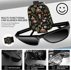 Leather Magnetic Sunglass Holder for Car Sun Visor, Cute Eyeglass Ticket Card Hanger Clip, Universal Auto Interior Accessories for SUV Pickup Truck Mushroom Forest - Image 2