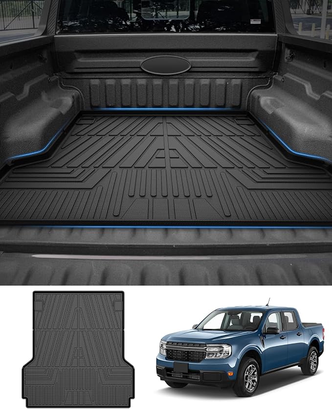 Powerty Truck Bed Mat for Ford Maverick (Gas & Hybrid XL/XLT/Lariat Models) 2022 2023 2024 2025 2026 Accessories All Weather Truck Bed Liner TPE Pickup Bed Mat Black by Powerty