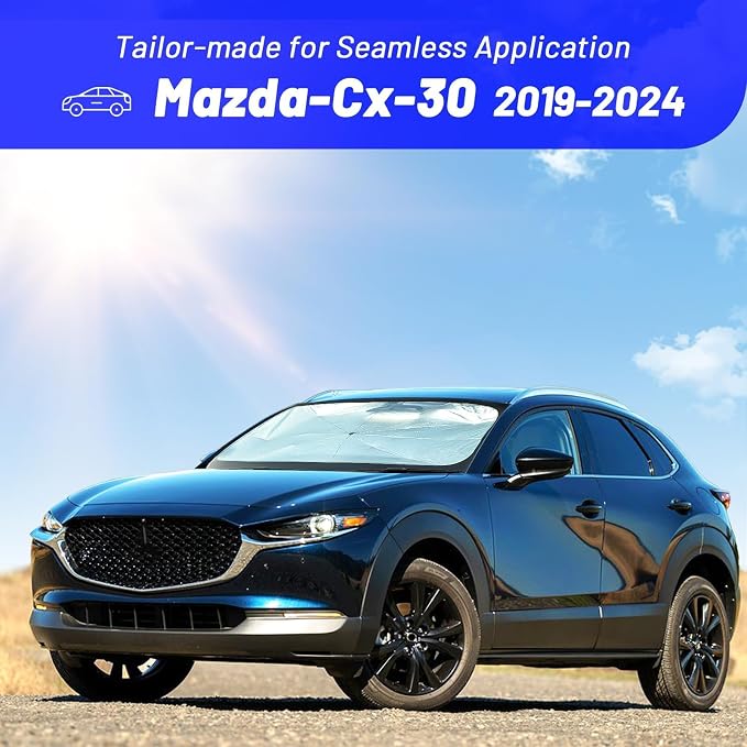 Windshield Sun Shade Umbrella for Mazda CX-30 2019-2024 Front Windows | Foldable Car Sunshade with 360° Rotating Shaft, Custom fit CX-30 Sun Visor Shield for UV Blocking and Heat Insulation - Image 3