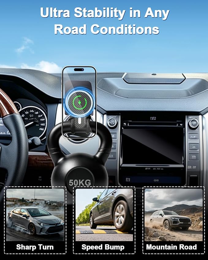 PZK Car Phone Mount for Toyota Tundra 2014-2021 Accessories Custom Air Vent | Magnetic 15W Fast Wireless Charger Car Phone Holder 360° Rotation Hands Free Fixed Clip Magsafe Tundra Cell Phone Cradles - Image 7