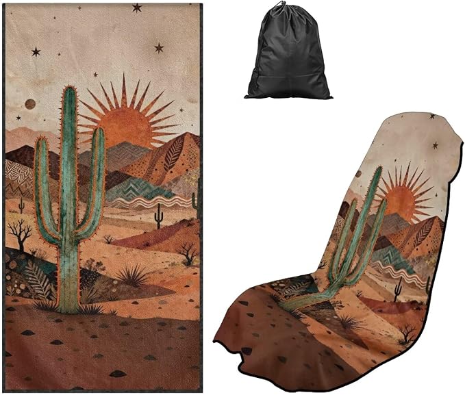 SEANATIVE Car Towel Seat Covers Auto Seat Towel Protector - Sweat Absorber for Family Road Trips Sports Swimming Hiking, Bohemian Desert Cactus Automotive Seat Protector Car Interior Accessories - Image 5