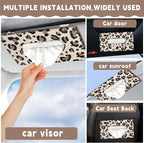 2 Pcs Sunglass Holder and 1Pcs Car Tissue Holder for Car,Magnetic Leather Sunglasses Holder Car Sun Visor Glasses Hanger Clip,Car Interior Accessories for Women(Light Brown Leopard Print) - Image 5