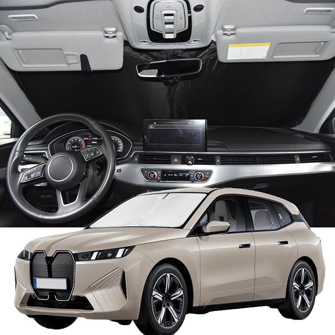 Windshield Sunshade for BMW iX 2022-2026 Sun Shade | Upgrade 4 Layers Blocks UV Rays Custom Fit iX 240T Car Window Shades Front Windshield Keep Cool Foldable Car Accessories by ZOIBVCARSUNSHADE