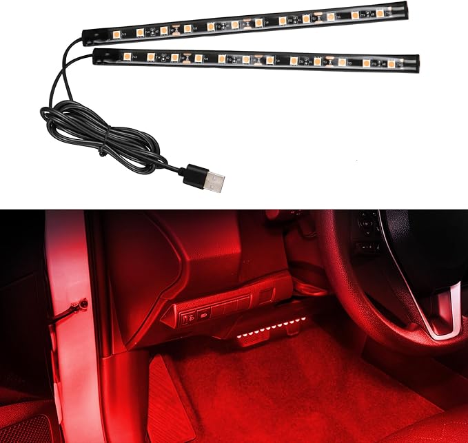 wuyaoyao Car LED Strip Light, Ambient Lighting Kit w/USB Port, Red | 12V 24 LED Lights for Decor, RGB Neon Atmosphere Lamps, Under Dash Ambient Night Light, Universal Car Accessories by wuyaoyao