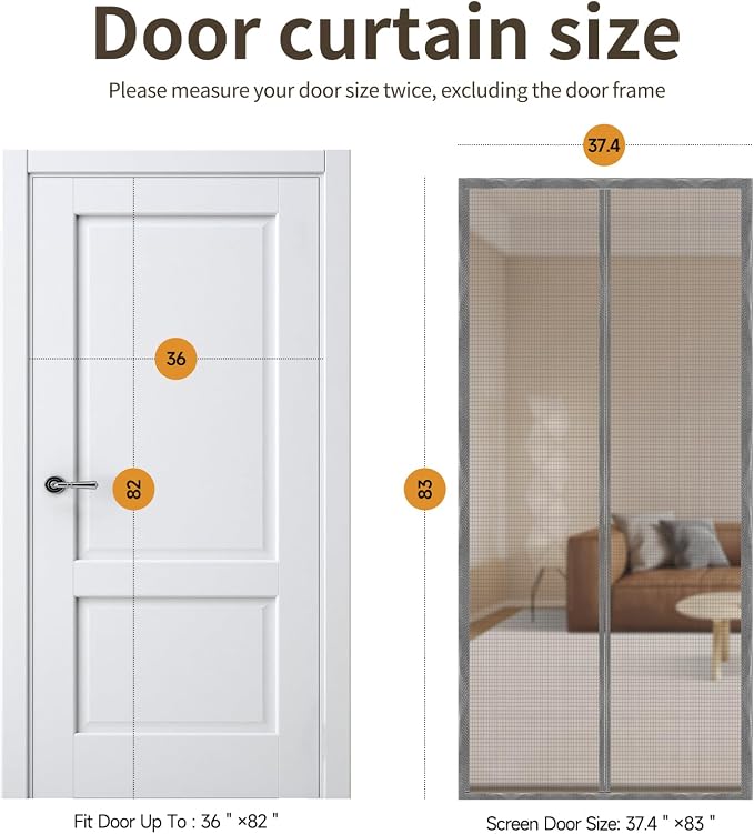 Magnetic Door Screen, Durable Reinforced Anti-Tear Mesh Self-Closing Curtain, Heavy Duty Screen Door with Full Frame Hook & Loop, Fit Door Size 36 x 82 Inch (Silver) - Image 4