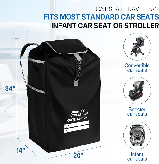 Stroller Bag for Airplane Gate Check, Universal Stroller Travel Bag & Car Seat Bag for Air Travel, Foldable Water Resistant Travel Essentials with Adjustable Shoulder Straps,Black - Image 3