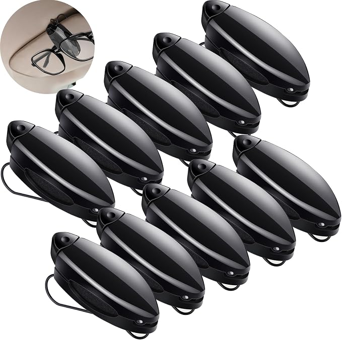 Frienda 10 Pieces Auto Car Vehicle Sun Visor Clip Holder for Sunglasses Glasses Holder Hanger Eyeglasses Mount Ticket Card Clip Car Accessories(Black) by Frienda