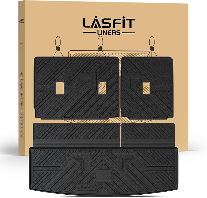 LASFIT Cargo Mat for Ford Expedition&Lincoln Navigator Standard 2018-2024 | Backrest Liner,Custom Fit All Weather Protector Split Design Easy Installation Trunk with Seatback Mat,4 pcs Black by LASFIT