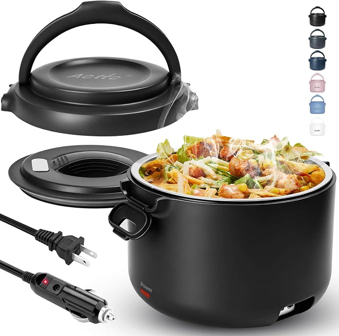 Electric Lunch Box, 32 oz Portable Food Warmer Heater, Lunch Warmer Portable for Work/Office/Car/Travel 12V/24V/110V 3-in-1, Warming Soup & Meal, Spill-Free, Men & Women's Gifts, Black by Aotto